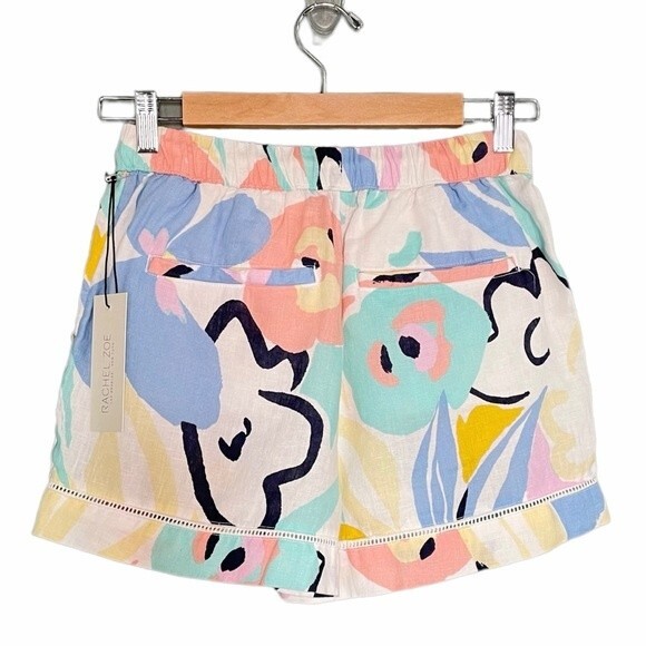 Rachel Zoe Linen Shorts Pastel Abstract Floral Pull-On Shorts Women’s Size Small - Picture 2 of 9